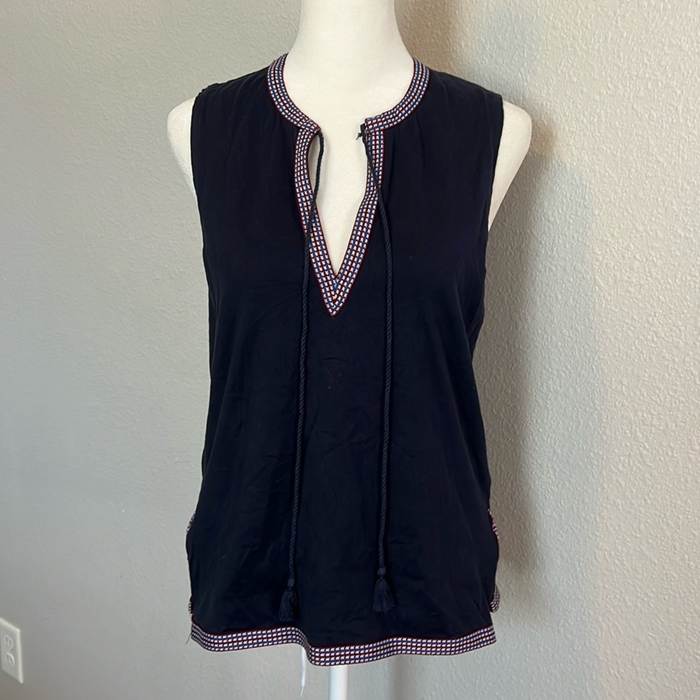 Jcrew Sleeveless Ribbon Trim Cotton Blouse With Tassel Blue Size XS